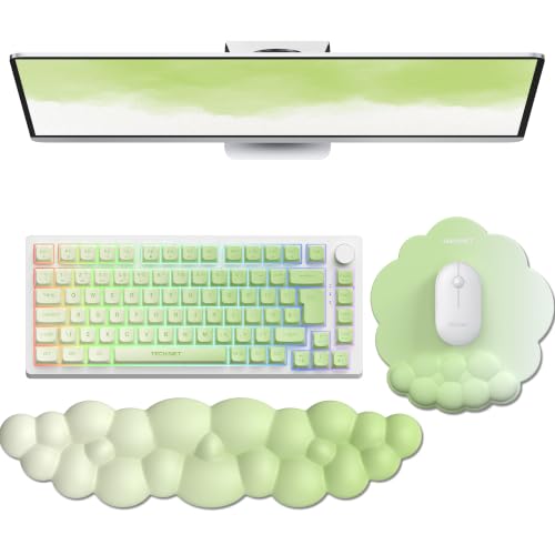 TECKNET Cloud Wrist Rest & Ergonomic Mouse Pad, Cloud Keyboard Wrist Rest with Non-Slip Base, PU Leather Memory Foam Wrist Pad for Keyboard and Mouse, Pain Relief for Typing, Gaming, Green - color: Green