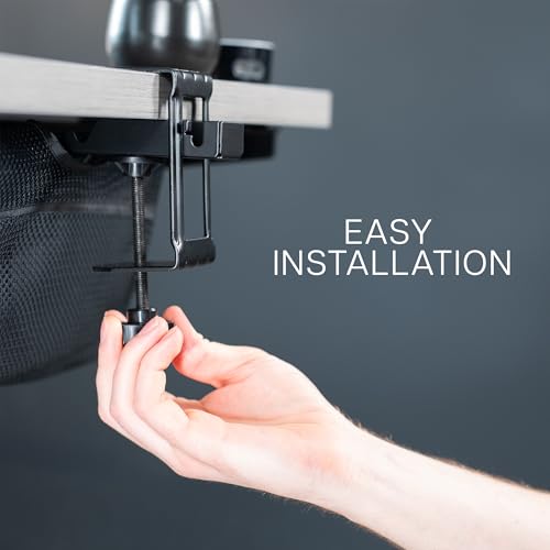VIVO No Drill Clamp-on 24 inch Mesh Net Under Desk Cable Management Wire Organizer, Adjustable Home Office Standing Desk Cord Storage Sleeve, Black, DESK-AC24MH - size: 24"