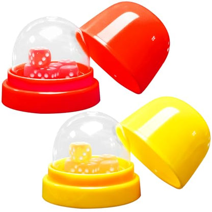 Dice Shaker Cups with Clear Lids, 2 Pack, 12 Dice, Red and Yellow | Two compact dice shaker cups keep rolls visible and contained, with clear lids, 12 dice, and easy-to-sort red/yellow sets. - color: Red & Yellow