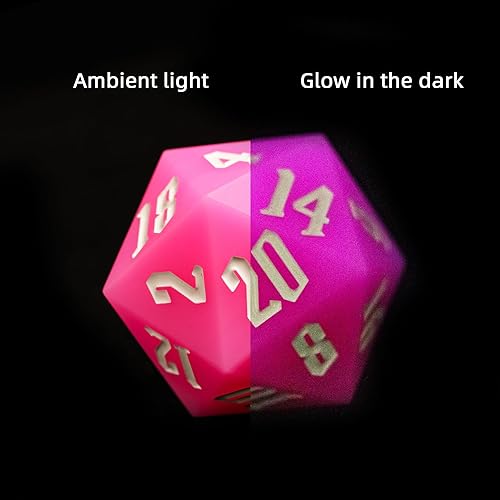 55mm Silicone D20 DND Dice, Large D20 Single 20 Sided Dice | Glow-in-the-Dark D20 Giant Dice with Gift Box for Dungeons and Dragons RPG Bar Pub Club Party Games (Pink/White) - color: Pink/White