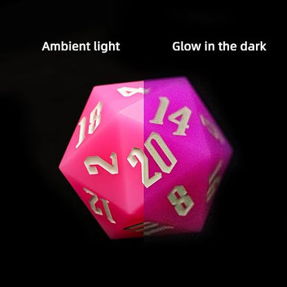 55mm Silicone D20 DND Dice, Large D20 Single 20 Sided Dice | Glow-in-the-Dark D20 Giant Dice with Gift Box for Dungeons and Dragons RPG Bar Pub Club Party Games (Pink/White) - color: Pink/White