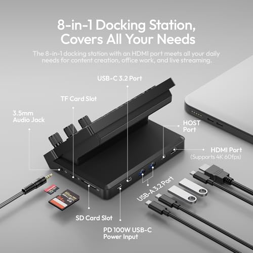 ULANZI D200X Creative Deck Macro Keyboard, 14 LCD Keys & 3 Encoder Knobs, 8-in-1 Hub w 4K HDMI, 3.5mm Audio, SD/TF Reader, USB 3.2 10Gbps, for Video Editing/Streaming/Smart Home PC, Mac - color: D200X