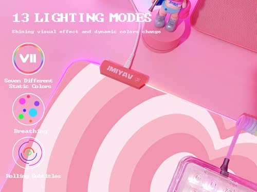 JMIYAV Pink Love Heart RGB Gaming Mouse Pad 31.5x12 Inch Cute Mousepad PC XL Large Extended Glowing Led Light Up Desk Pad Non-Slip Rubber Base Computer Mat Desk Accessories Gaming Setup - color: Loving Heart