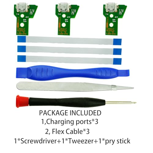 CTHTBZ 3pcs JDS-055 Replacement Charging Port for PS4 Slim Pro,Charger Socket Board Connector Module for PlayStation 4 Controller, Flex Cable, Tool Screwdriver Repair Kit(JDS-055)