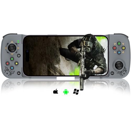 arVin Bluetooth 5.0 Wireless Gaming Controller for iPhone/iPad/iOS/Android/Samsung/PC Gamepad Joystick with Back Button, Analog Triggers, Stretchable, 18 Hours Playtime - color: Grey