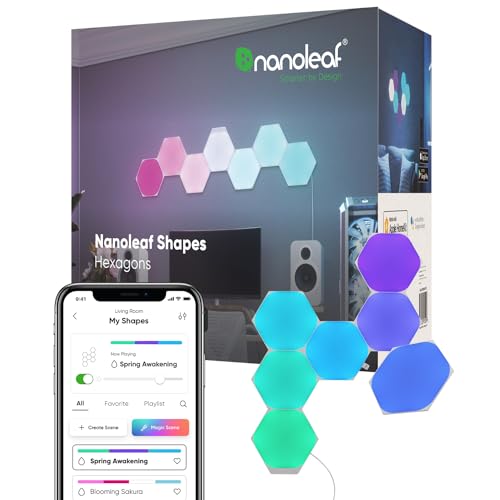 Nanoleaf Shapes Hexagons Smarter KIT 7 Panels - Multicolor | Compatible with Alexa Google Assistant, Home Wall Decor for Living Room with Music Sync, Touch Control, Smarter Kit - size: Hexagons Smarter Kit (7 Pack)