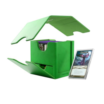 Gamegenic Sidekick Pro 100+ XL Convertible - Premium Deck Box with Secure Card Storage, UV Protected Slide Card Case, Display Top Card, Extra Token Drawer, Magnetic Closure, Green Color, Made - color: Green