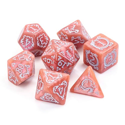 DND Dice Set - 7 Polyhedral Role Playing Dice with Gold Dragon Design, Acrylic D&D Dice Perfect for Dungeons and Dragons, Pathfinder, Warhammer, RPG Games (Pinkish Brown) - color: Tangerine Pink