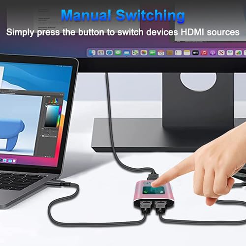 HDMI Switch Splitter 4K@60Hz, Aluminum HDMI 2.0. Bi-Directional Switch Supports 2 in 1 out or 1 in 2 out, Ideal for Connecting Devices Like Xbox, PS5/4/3, Blu-Ray players, Fire Stick, Roku, and HDTVs. - color: Pink