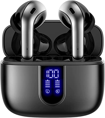 TAGRY Bluetooth Headphones True Wireless Earbuds 60H Playback LED Power Display Earphones with Wireless Charging Case IPX5 Waterproof in-Ear Ear buds with Mic for TV Smart Phone Laptop Computer Sports - color: Black, style: Standard