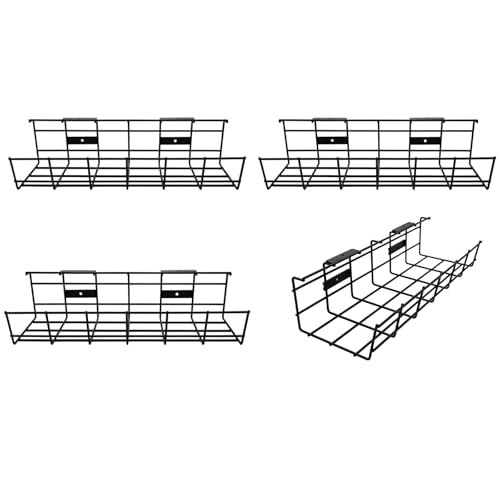 Under Desk Cable Management- 4 Pack Cord Organizer. Metal Wire Cable Management Tray for Office, Studio and Home. Super Sturdy Under Table Cable Managements - Black Cable Organizer - color: Black*4Pack