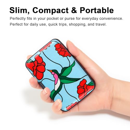 Credit Card Holder Small RFID Blocking Wallet Business Metal Slim Mini Aluminum Hard Case for Women Men - color: Bird Flower