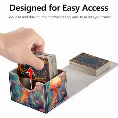 Strong Magnet Case Deck Box Mtg Card Box Playing Card Box Magic Deck Box Tcg Up to 200 Cards Creative Pattern Trading Card Storage Box for Collectible Card Games, Yellow Cute Jellyfish - color: Yellow Cute Jellyfish
