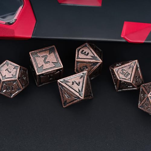 UDIXI Metal Dice Set D&D RPG Metal DND Dice Set for Tabletop Game (Copper) | 7-Pieces, Lozenge Pattern, Zinc Alloy Material, Gorgeous Gift Case, DM Gift, for Dungeons and Dragons Role Playing Games - color: Copper