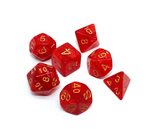 Polyhedral DND Dice Set for Dungeon and Dragons D&D Pathfinder MTG 7-Die RPG Dice with Dice Bag（Red Dice） - color: Red