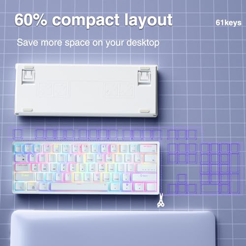 AULA 60 Percent White Mechanical Gaming Keyboard, 29 RGB Backlit Custom Hot Swappable Keyboards, Red Switch 60% Mini Small Wired Compact Design for PC/Mac/Laptop/Wins(Wired Version)