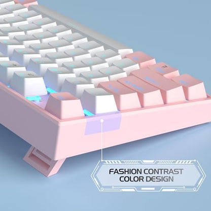 MageGee 75% Mechanical Gaming Keyboard, Red Switch, LED Blue Backlit, 87 Keys Compact TKL Wired Computer Keyboards for Windows Laptop PC Gamer - White/Pink - color: White Pink/Red Switch
