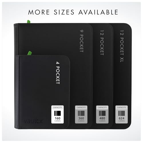 Vault X 4 Pocket Zip Binder, 160 Cards, Exo-Tec Material, 20 Side-Loading Pages (Black) - color: Black