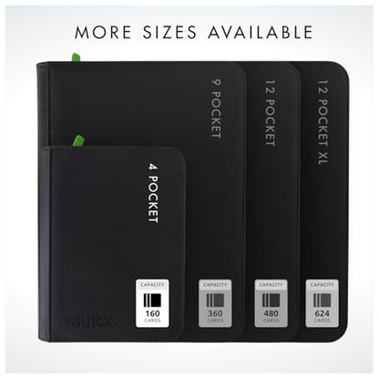Vault X 4 Pocket Zip Binder, 160 Cards, Exo-Tec Material, 20 Side-Loading Pages (Black) - color: Black