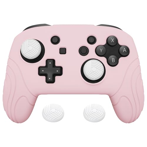 PlayVital Samurai Edition Ergonomic Silicone Skin Protective Case for Nintendo Switch Pro Controller, Soft Anti-Slip Switch Pro Controller Grip Protector with Thumb Grips - Cherry Blossoms Pink - color: Cherry Blossoms Pink