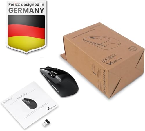 Perixx PERIMICE-813B Bluetooth Vertical Mouse - Wireless 3-in-1 Multi-Device Technology - Travelling Carry Bag - Black - Right Handed - style: Bluetooth