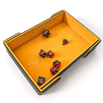 Stonehaven Bright Gold Dice Tray - Foldable Magnetic Velvet and PU Leather Rolling Tray for RPG, DND, and Tabletop Games - style: Bright Gold