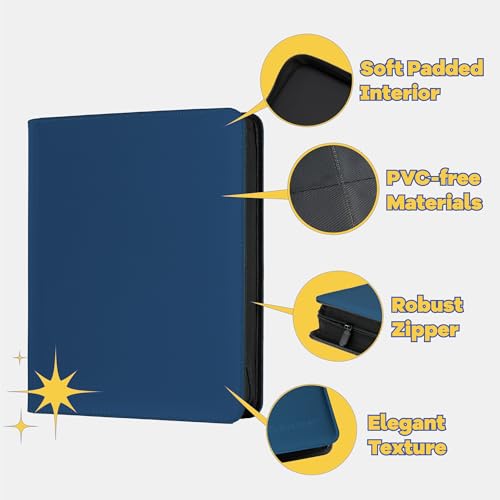 9-Pocket Toploader Binder, Clovecat Premium Card Book， Holds 252 Trading Card with 20 Removable Top-loader Sleeves，PU Card Holder Folders,Card Album for MTG, TCG, Yugioh, Game & Sports Cards(Blue) - color: Blue