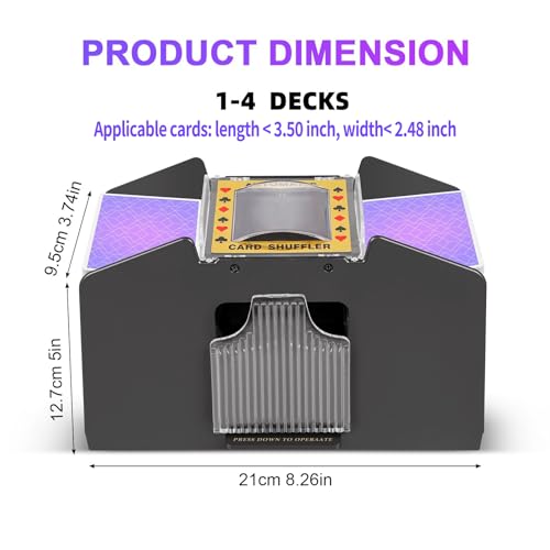 FEIERYA Automatic Card Shuffler 2/1/4/6 Deck | Battery-Operated Electric Playing Card Shuffler,Compatible with UNO,Poker for Home Card Game,Travel - size: 4 Decks