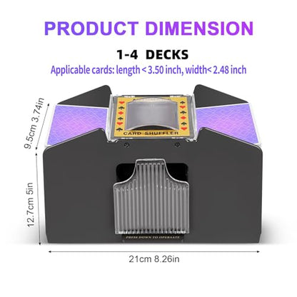 FEIERYA Automatic Card Shuffler 2/1/4/6 Deck | Battery-Operated Electric Playing Card Shuffler,Compatible with UNO,Poker for Home Card Game,Travel - size: 4 Decks