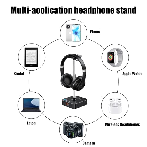 RGB Headphone Stand with USB Charger COZOO Desktop Gaming Headset Holder Hanger with 3 USB Charger and 2 Outlets - Great for Gaming, DJ, Wireless Earphone Display,Gamer PC Accessories Boyfriend Gifts | Gaming Headset Stand Holder for Desk, 3 USB(1 USB C)