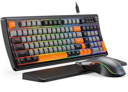 SABLUTE Gaming Keyboard and Mouse, Quiet Membrane with RGB Backlit | PC Gaming Keyboard with Multimedia Knob, Anti-Ghosting, Ergonomic Wrist Rest & 3200 DPI Mouse for Gamer/Office - color: Black-grey