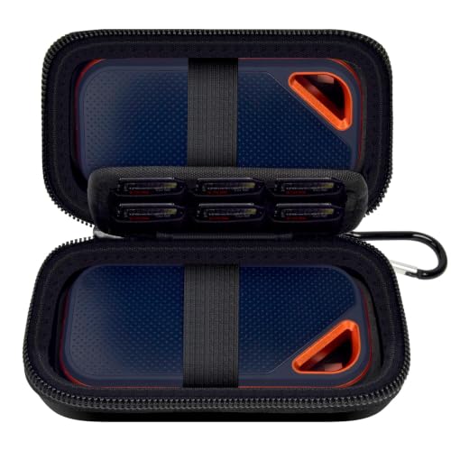 Comecase Dual SSD Case for SanDisk Extreme Portable SSD and Extreme PRO | Holds 2 Drives & 12 SD Cards, Elastic Strap Fit 500GB/1TB/2TB/4TB/8TB, Cable Groove and Carabiner for Travel, Black,Case Only - color: Black