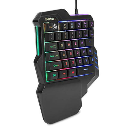 ENHANCE Gaming Keypad One Handed Gaming Keyboard - 7 Color LED Backlit, Programmable Keys, Ergonomic Wrist Pad and Braided USB Cable - Small Keyboard Great for FPS Games