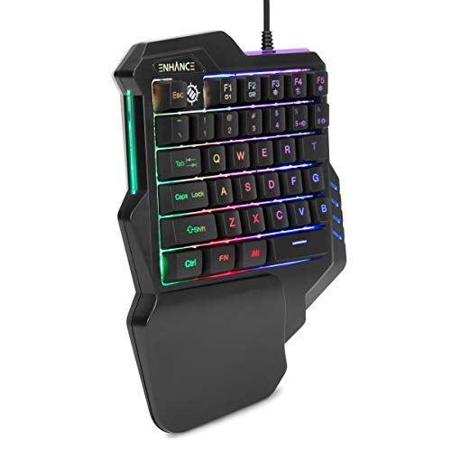 ENHANCE Gaming Keypad One Handed Gaming Keyboard - 7 Color LED Backlit, Programmable Keys, Ergonomic Wrist Pad and Braided USB Cable - Small Keyboard Great for FPS Games