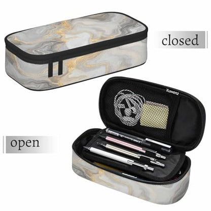 Marble Pencil Holder Bag White Fluid Texture Pencil Case College Office Organizer for Teens Adults - color: Marble 01