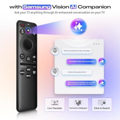 New BN59-01480A Solar Voice Remote for Samsung Smart TV, Rechargeable Replacement for 2019-2026 Samsung Remote Control, Fast Charging, Solarcell, Free USB C Cable, Voice Search, Bluetooth