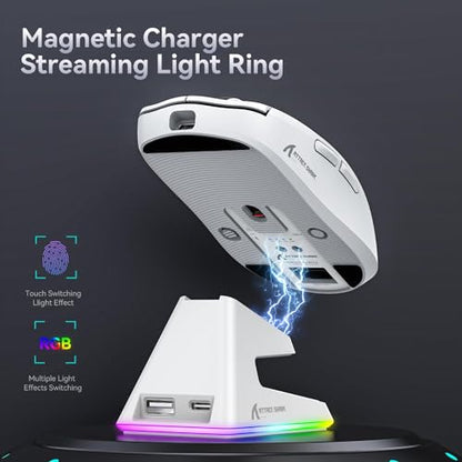 ATTACK SHARK X6 Lightweight Wireless Gaming Mouse with RGB Backlight Charging Base,Tri-Mode Wired/2.4GHz/BT5.2,26K DPI, PAW3395 Optical Sensor,HUANO Switch,5programmable Buttons,PC/Mac(White) - color: White, size: Mouse without Anti-slip sticker
