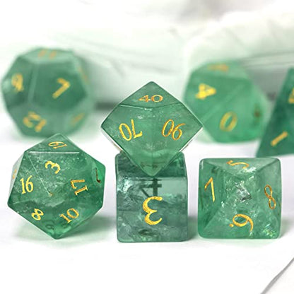 UDIXI Gemstone Dice Set Green Fluorite Stone DND Dice for Tabletop Games | Natural Stone, Premium Gift Box, DM Gift, for Dungeons and Dragons Role Playing Games - color: Green Crystal