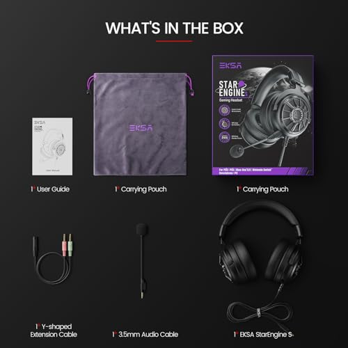 EKSA StarEngine S Gaming Headset for PC, PS4, PS5, Switch, Xbox One, Xbox Series X/S-Wired Gaming Headphones with Detachable Noise Cancelling Mic, 50mm Drivers, 3.5mm Over-Ear Computer Headphones