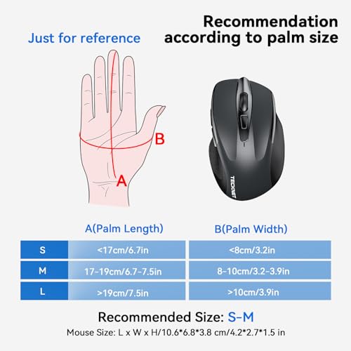 TECKNET Wireless Mouse, BT 5.0/2.4G, Silent 4800 DPI 6 Buttons, Grey | Bluetooth 5.0/3.0 & USB A, 2-Device Easy Switch, Wide OS Compatible, 6-DPI, Ergonomic for S/M Hands, Extended Battery - color: Grey