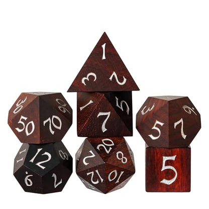 Wooden DND Dice Set Red Sandalwood Wood Dice Set for Tabletop Games | Iron Box, DM Gift, for Dungeons and Dragons Role Playing Games - color: Big Red Sandalwood