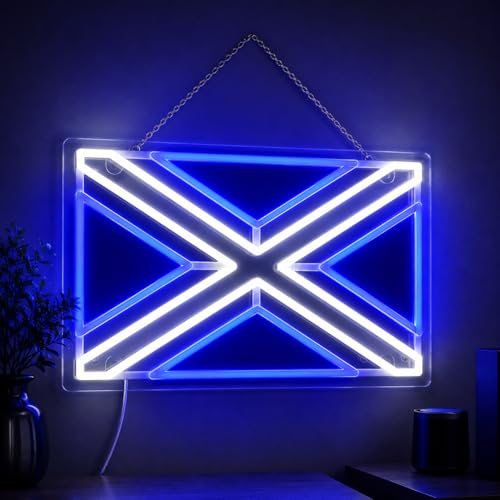 Scotland Flag Soccer Neon Sign, USB LED Neon Light for Soccer Fan Room Decor with Hanging Chain & Wall Anchors, 17.7x11 Inch, Scotland Game Day Wall Light for Bedroom, Bar, Party, Watch Party Decorations - color: Scotland Flag
