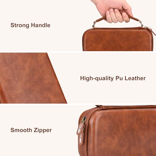 Younik Switch Case for NS Switch and Switch OLED, PU Leather, Brown | Hard EVA Shell, Portable Travel Case with 9 Games Slots - color: Brown-for Switch 2017/Switch OLED
