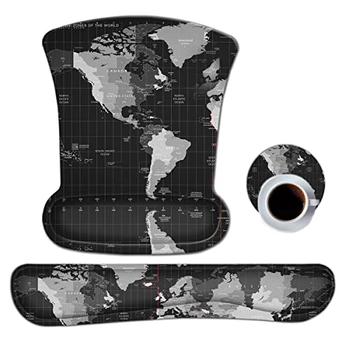 ToLuLu Keyboard Wrist Rest Pad Ergonomic Mouse Pad Set, Mouse Pad for Computer Laptop, Non Slip Mousepad Keyboard Wrist Support with Raised Memory Foam for Easy Typing Pain Relief, Cool World Map - color: Cool World Map
