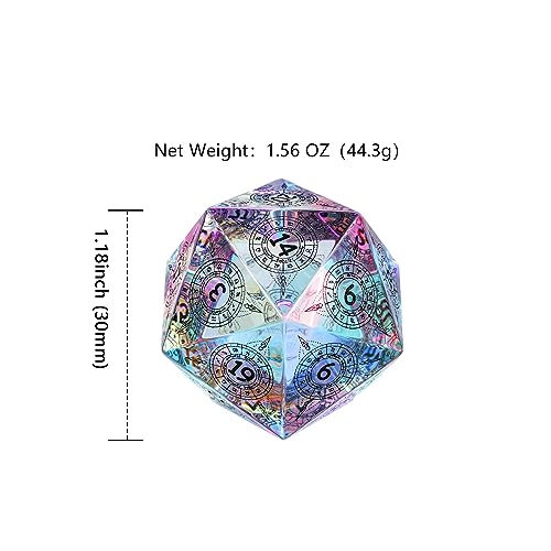 UDIXI 30mm Prism Glass D20 Dice Large 20 Sided DND Dice for Tabletop Games | Premium Gift Box, DM Gift, for Dungeons and Dragons Role Playing Games - color: Large D20 Prism Glass