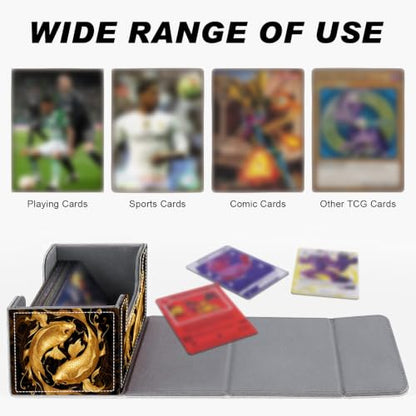 Magnetic Closure TCG Deck Box Portable Card Holder Trading Card Deck Box | PU Leather Collectible Card Case Game Trading Card Deck Box Storage Scratch Resistant Lining, Gold Yin Yang Koi Fish - color: Gold Yin Yang Koi Fish