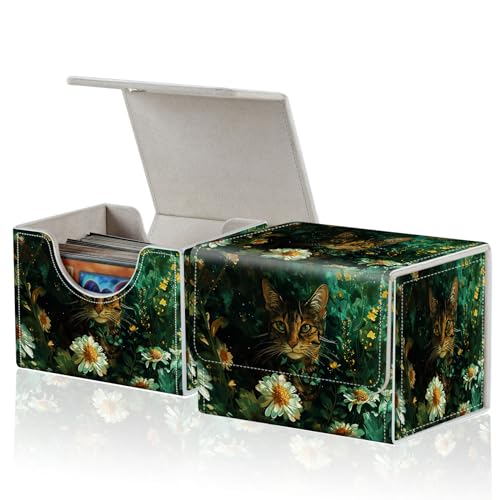 for MTG Commander Deck Box,Card Deck Box for Trading Yugioh MTG,Fits 100 Double Sleeved Cards,PU Leather Strong Magnet Case for Magic Commander TCG CCG,Cat Floral - color: Cat Floral