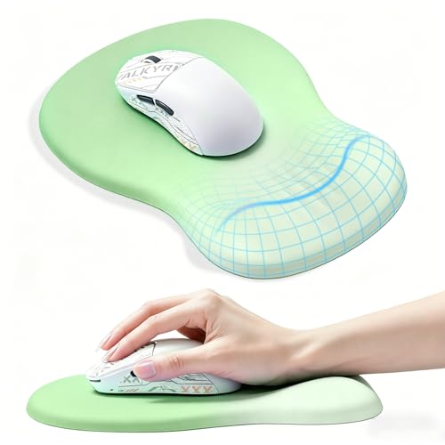 Ergonomic Green Mouse Pad with Wrist Support, Comfortable Memory Foam Mousepad with Wrist Rest for Computer & Laptop, Non-Slip Base Office Mouse Pads for Pain Relief, 9.5 x 8.1 x 1.1in - color: green mouse wrist rest