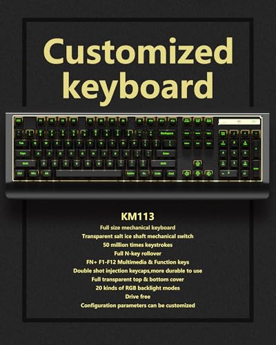 104-key Full-Size Gaming Mechanical Keyboard, Transparent keycap RGB Backlight, Salt ice switches, hot-swappable feet, no Conflict in All Keys, Supports USB-C/Bluetooth/Wireless 2.4G