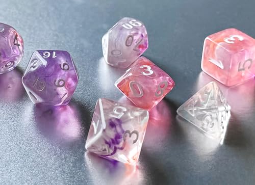 Pink DND Dice Set of 7pcs Polyhedral Dice (Pink Glow) | Acrylic Dice Set for TTRPGs, Dungeons and Dragons, Role Playing Games and Other Table Games– D20 System Dice - color: Pink Glow
